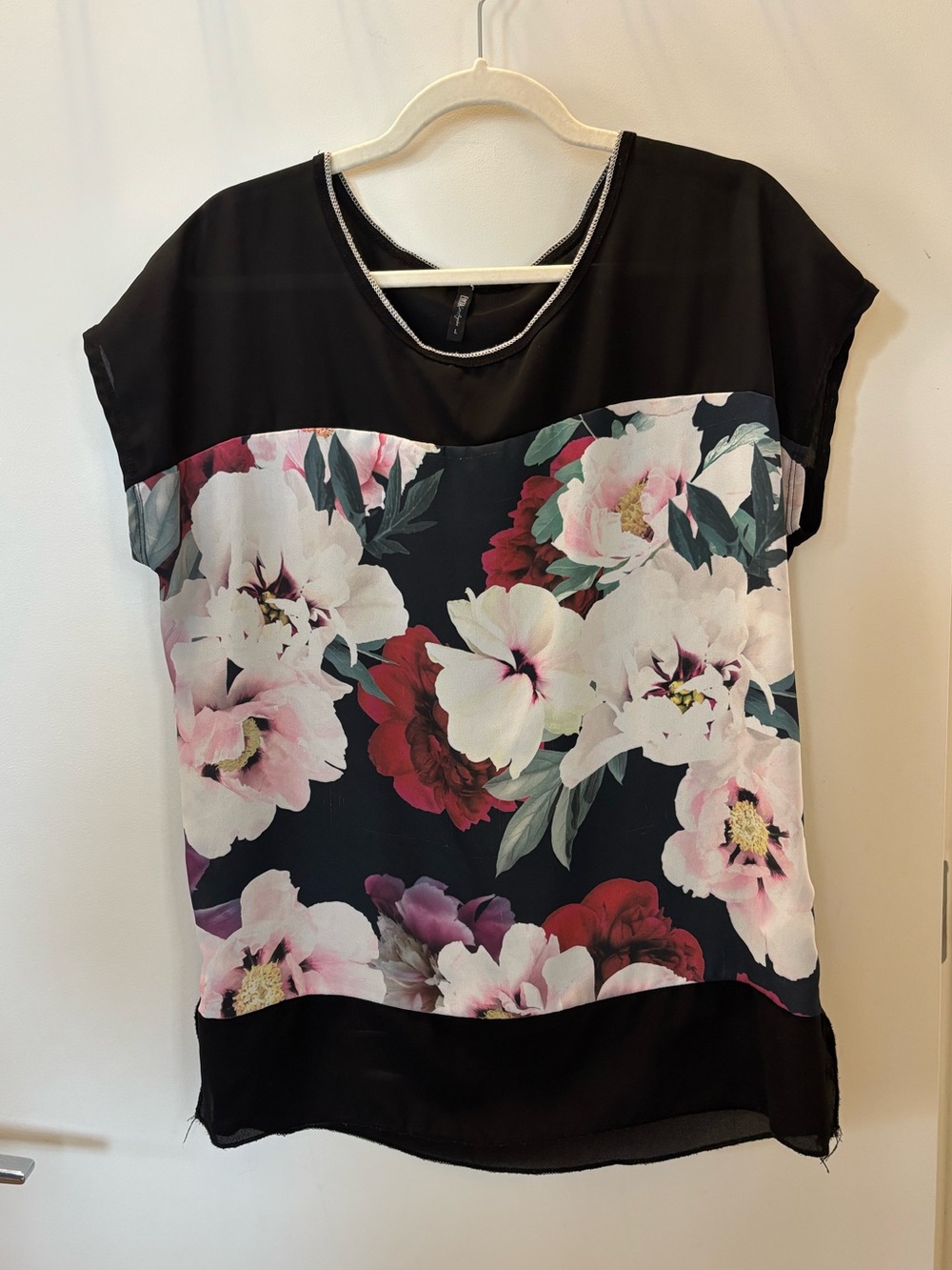 Floral Panel, Sheer Shoulders Women's Top